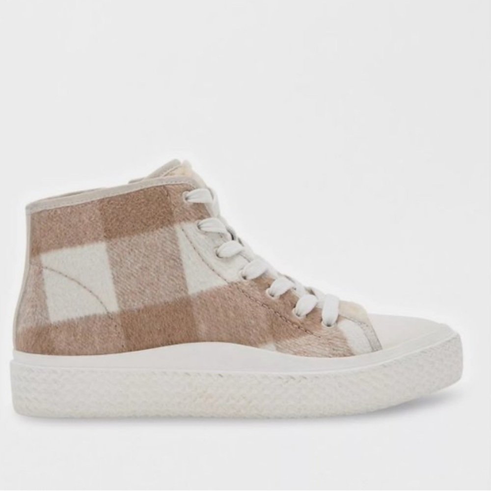 Dolce Vita Veola Plush High Top Sneakers Checked Print 6.5